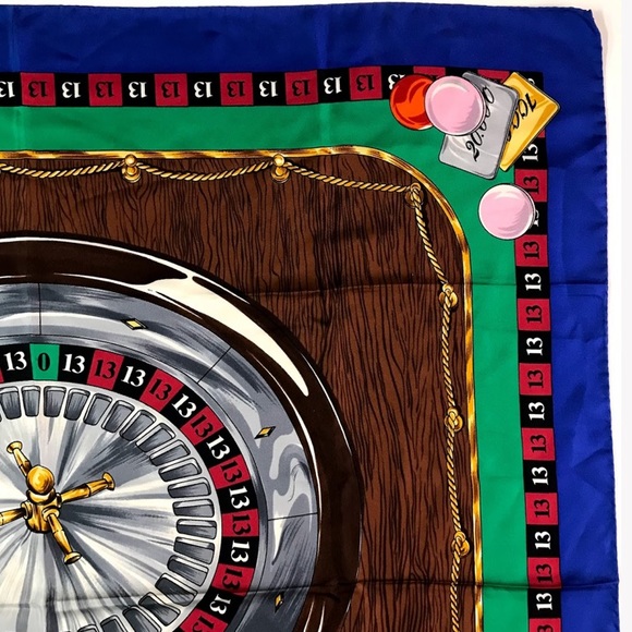 auth MOSCHINO gambler LUCKY 13 Roulette SILK scarf - Picture 9 of 16